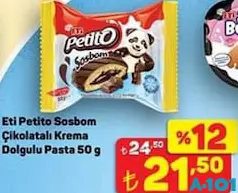ETİ PETİTO SOSBOM ÇİKOLATALI KREMA DOLGULU PASTA 50 G fiyat ve kampanya bilgisi